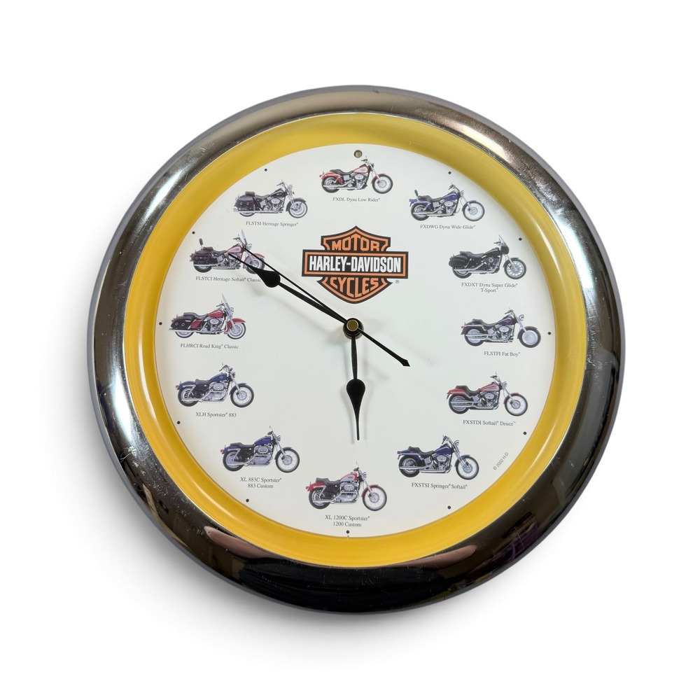 Harley-Davidson Motorcycle Sound Wall Clock Chrome Yellow Heritage Fat Boy 2002